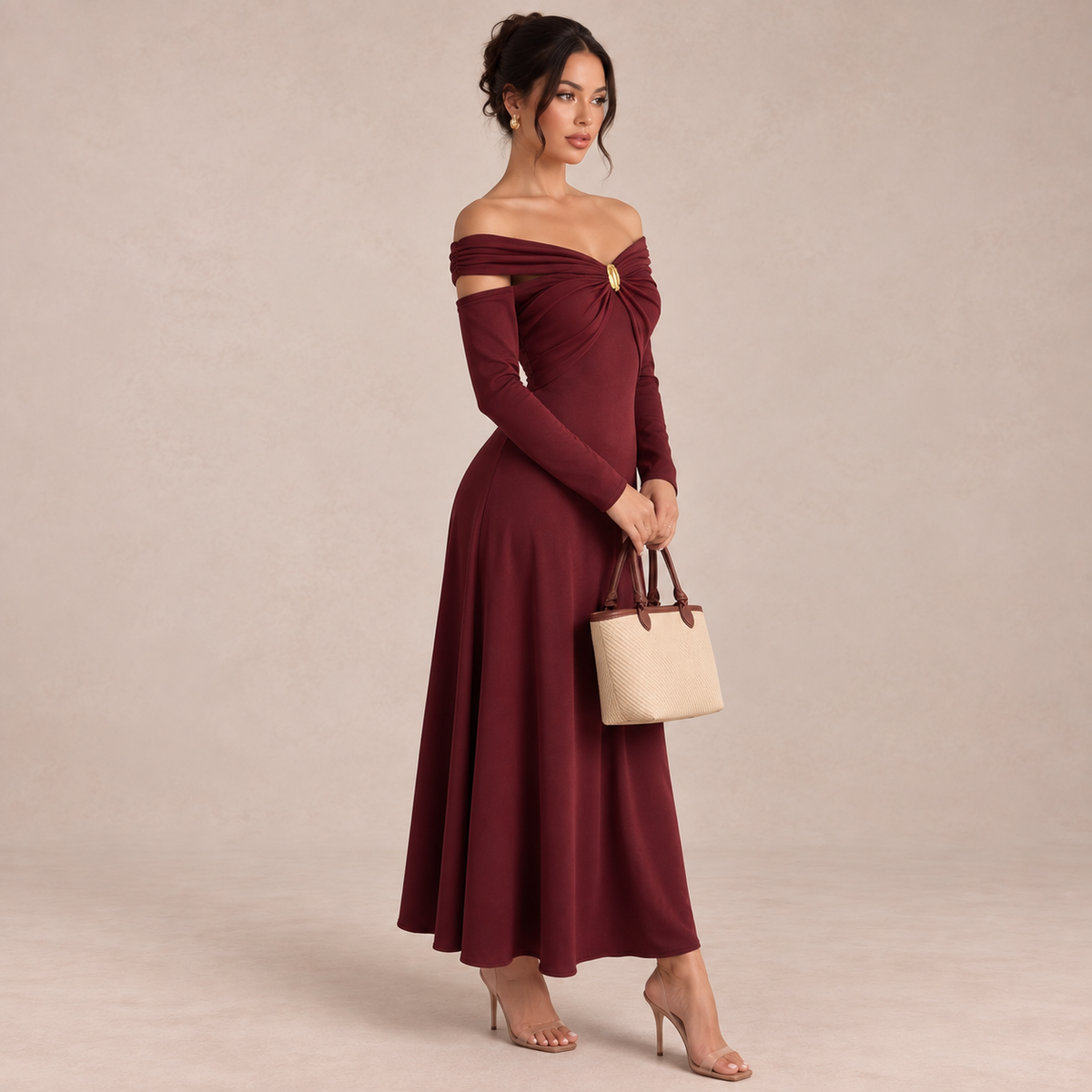 Juna Off-Shoulder Long-Sleeve Maxi Dress