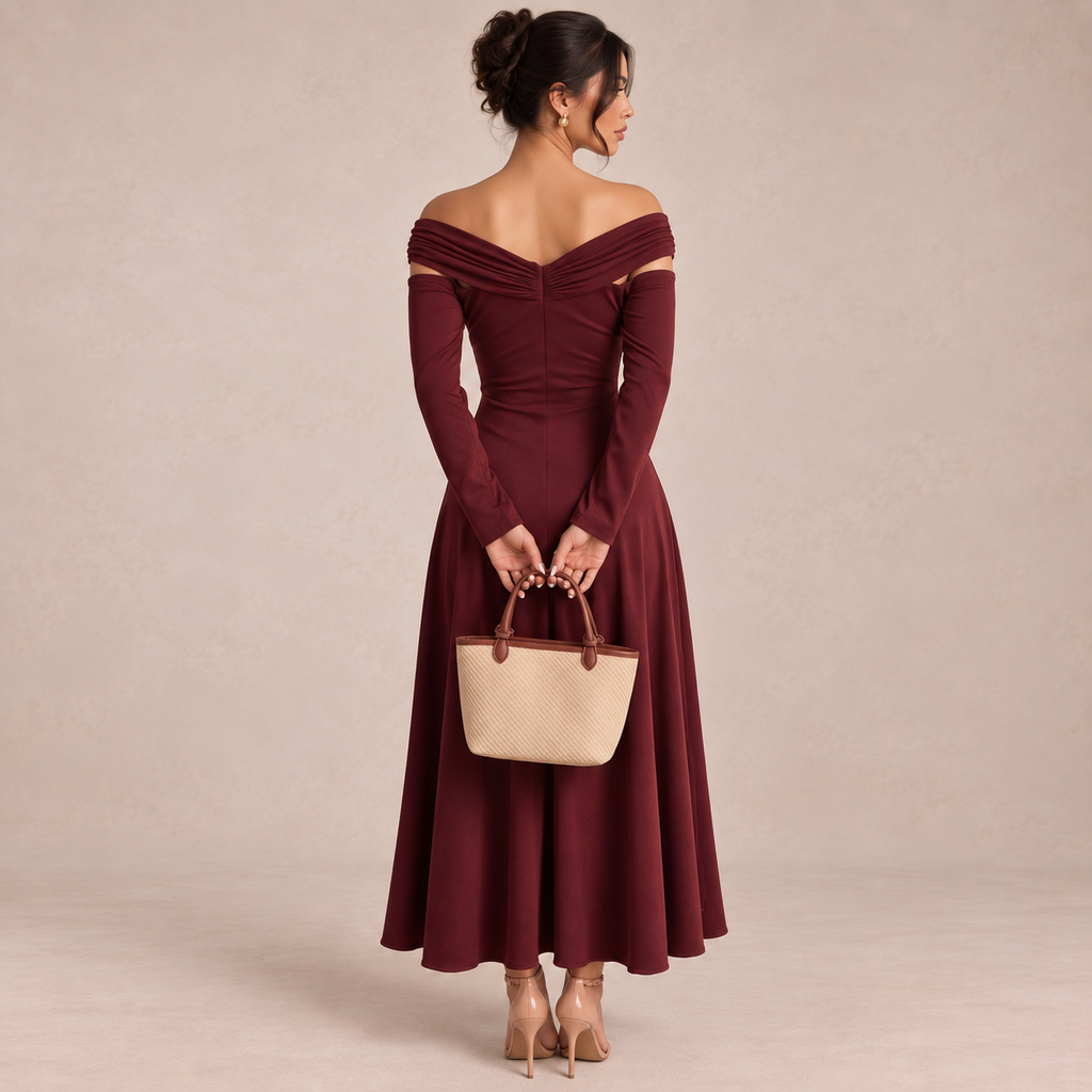 Juna Off-Shoulder Long-Sleeve Maxi Dress