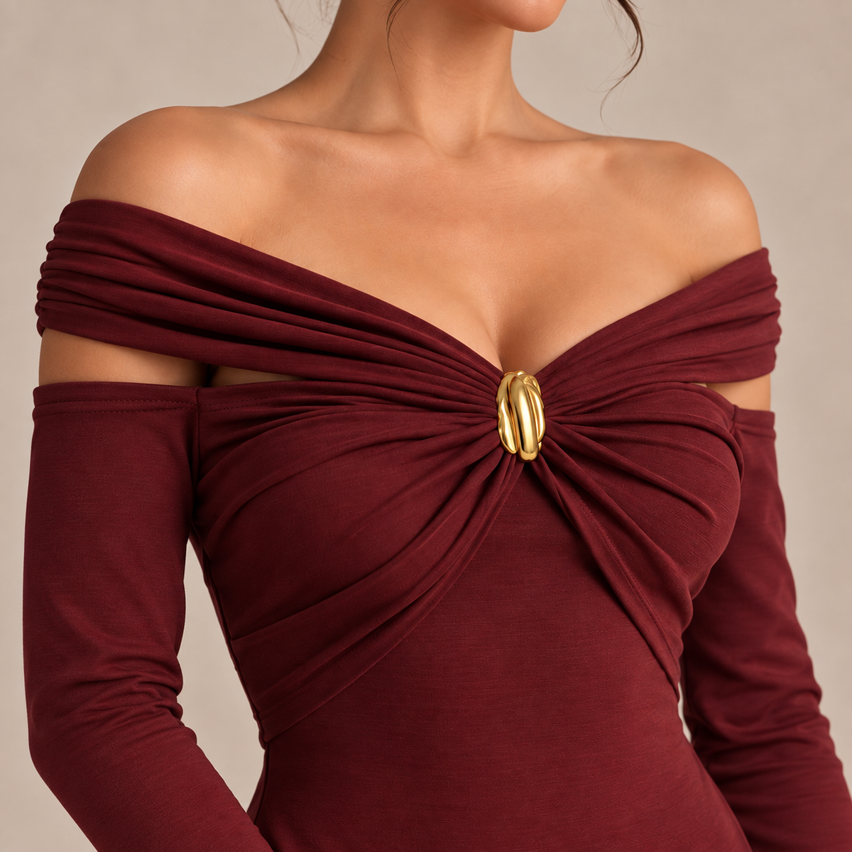 Juna Off-Shoulder Long-Sleeve Maxi Dress