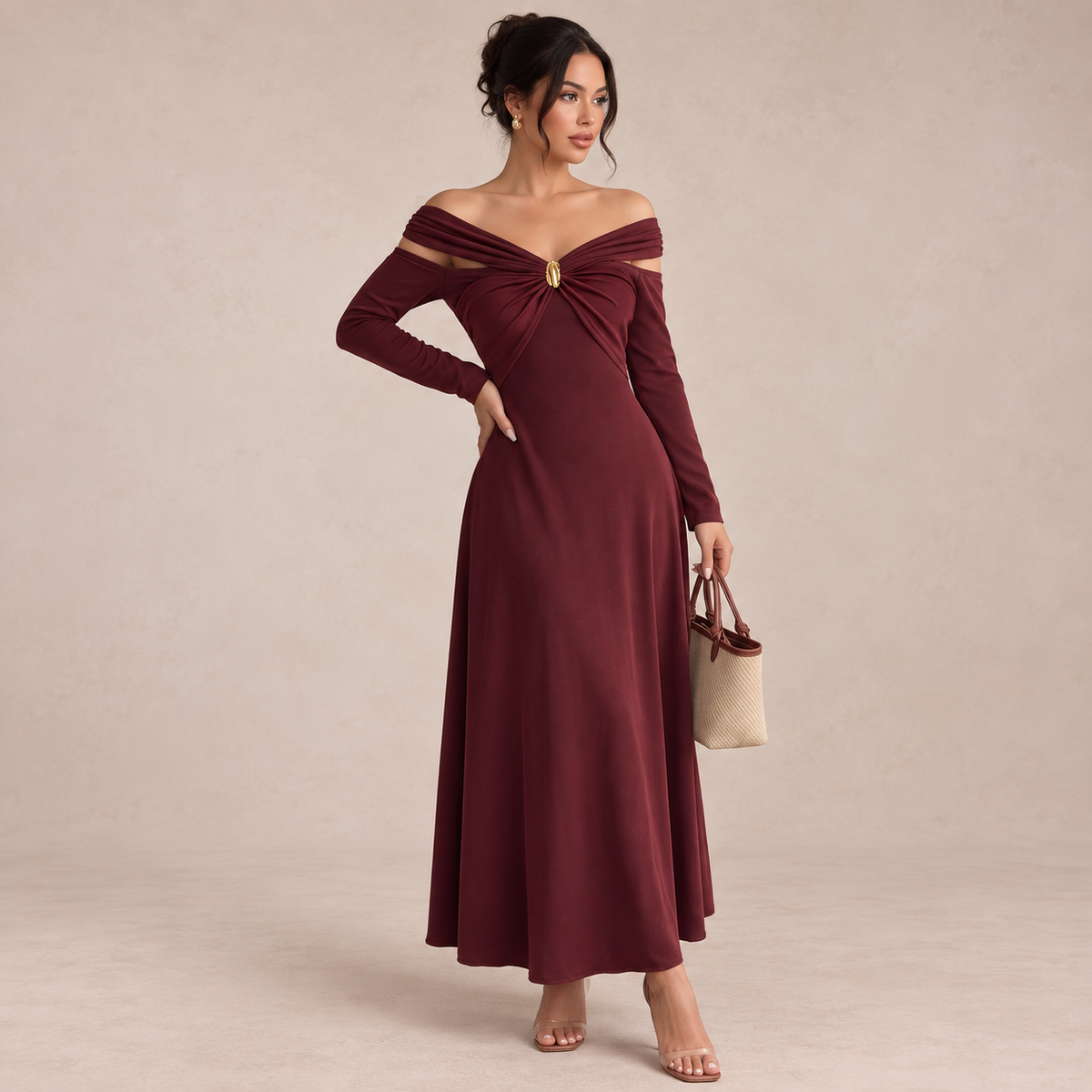 Juna Off-Shoulder Long-Sleeve Maxi Dress